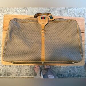 Vintage Gucci GG Monogram Suitcase Travel Bag Carry-On Brown Tan